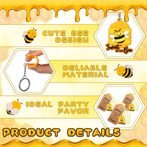 Vista 3 de Roowest 150 piezas de dulces como pueden abeja, regalos de fiesta, incluyendo 50 llaveros de abeja con 50 bolsas de regalo, 50 etiquetas