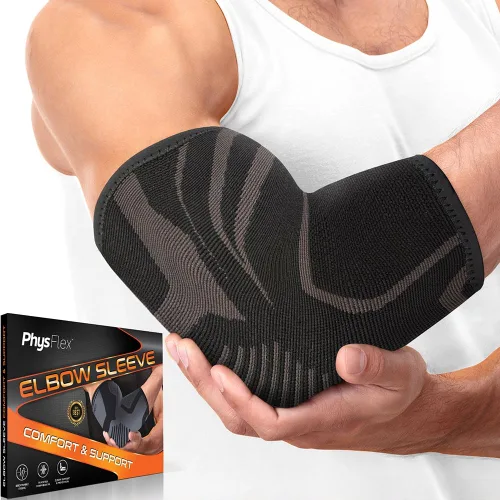 Vista 8 de PhysFlex - Paquete de 2 coderas de codo para alivio del dolor de codo de tenista y golfista - Manga de compresión de codo para levantamiento
