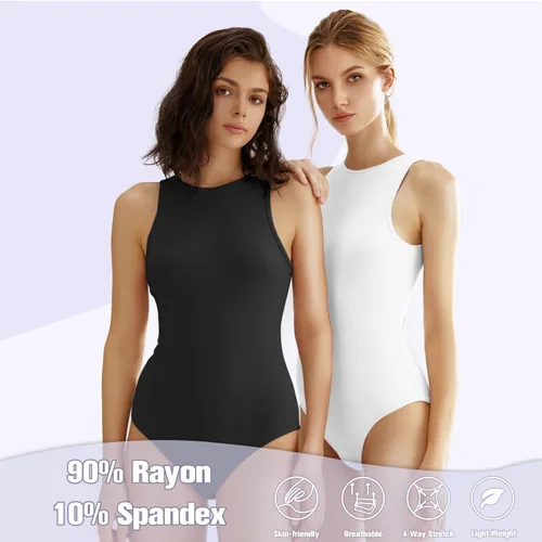 Vista 4 de KIKIMINK Body de 3 piezas para mujer, sexy, acanalado, sin mangas, camisola con tanga, tirantes delgados ajustables