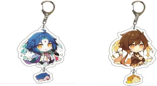 Vista 6 de YUANHUISHENG Genshin Impact Merch - Juego de regalo 1 mochila Genshin Impact con cordón, 50 calcomanías de dibujos animados, 1 cordón, 2 llaveros