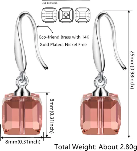 Vista 2 de Aretes de gancho de cristal con cristales Swarovski de 0.315in con forma de anzuelo clásico, regalos para mujer, chapado en platino de 14 quilates
