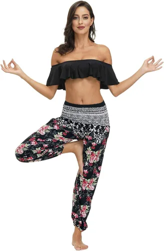 Vista 7 de Pantalones de harén para mujer, pantalones bohemios fluidos, pantalones de yoga, pantalones de pierna ancha, pantalones hippie