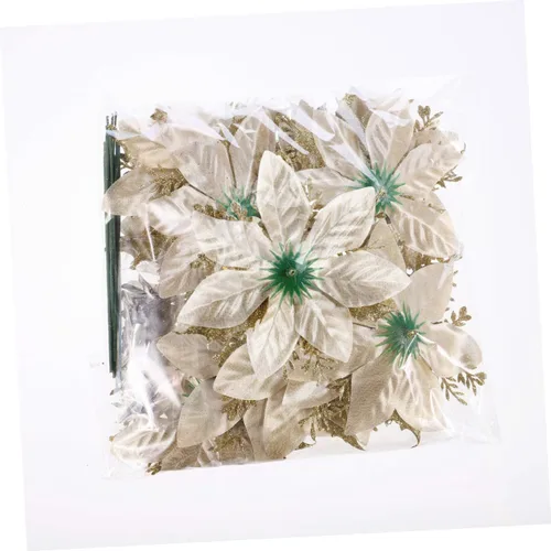 Vista 5 de STOBOK Flores artificiales de pascua con purpurina, paquete de 12 adornos de árbol para coronas, guirnaldas, fiestas de vacaciones, decoración
