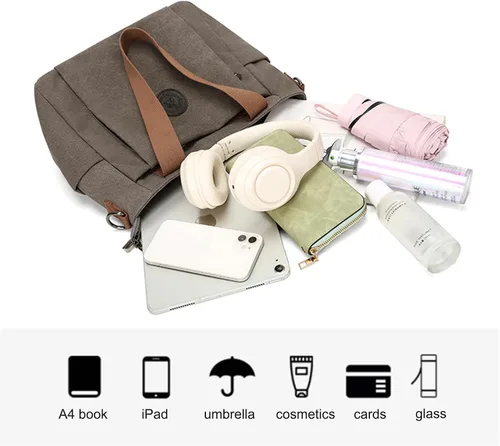 Vista 7 de DOURR Vintage Washed Canvas Tote Bag for Women Casual Crossbody Bag Everyday Carry All Purse Shoulder Bag Travel Work