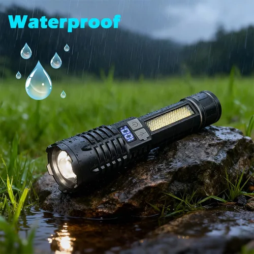 Vista 7 de Linternas LED recargables de alto lúmenes, linterna súper brillante de 10000 lm con pantalla digital LCD, 5 modos, linterna de mano ajustable USB C