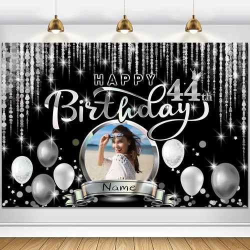 Vista 20 de Cartel de decoración de feliz cumpleaños número 100 personalizado - Personalización disponible - Negro y plateado - Tamaño grande - Admite fotos