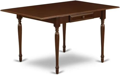 Vista 3 de HomeStock Mesa de comedor rectangular artesanal con 2 gotas y patas elegantes, 36 x 54 pulgadas, caoba, mesa de comedor de estilo tradicional, mesa