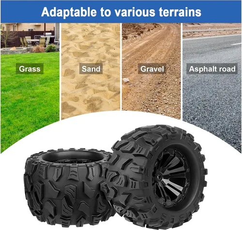 Vista 4 de Ruedas y neumáticos para camión RC prepegados de 2.8 pulgadas, hexagonal de 0.472 in con insertos de espuma para Traxxas Rustler Stampede 4X4 VXL