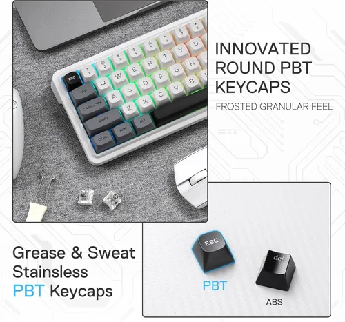 Vista 7 de Redragon K722 PRO Teclado inalámbrico 60% RGB para juegos, teclado mecánico compacto de intercambio en caliente de 61 teclas con enchufe Free-Mod