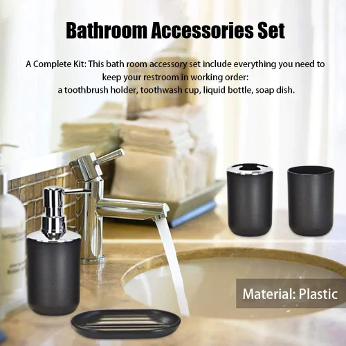 Vista 9 de Juego de accesorios de baño de plástico, colección de 4 piezas, accesorios de baño, incluye soporte para cepillos de dientes, taza para cepillos
