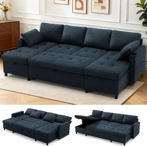 Vista 14 de Sofá cama extraíble de tela de 84 pulgadas con respaldos ajustables, color negro