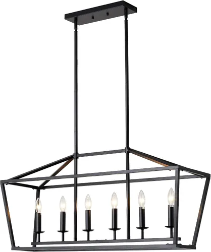 Vista 10 de XILICON Lámparas de Comedor Sobre Mesa, Lámpara de Araña de Granja Negra de 3 Luces, Lámpara Colgante Lineal Industrial Negra, Luces Colgantes