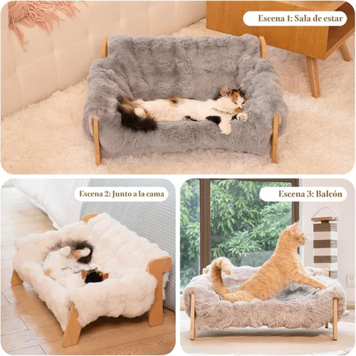 Vista 6 de CHEERHOME PETS Sofá Cama Elevada para Gatos para Interiores, Sofá de Madera para Gatos con Funda Esponjosa Lavable Silla Lounge Elevada para Gatitos