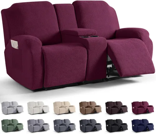 Vista 7 de KinCam Fundas para Sillón Reclinable de Dos Plazas con Funda para Consola Central, Fundas para Sofá Reclinable de 2 Asientos, Funda para Sofá