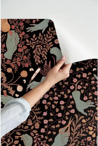Vista 3 de Muestras de papel tapiz para despegar y pegar, manos azules de plantas góticas, Halloween, espeluznante, papel tapiz extraíble personalizado por