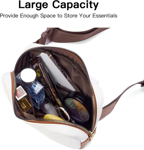 Vista 3 de Telena Riñonera de cuero para mujer, riñoneras de moda para mujer, bolsa cruzada para el cuerpo, Beige Marrón