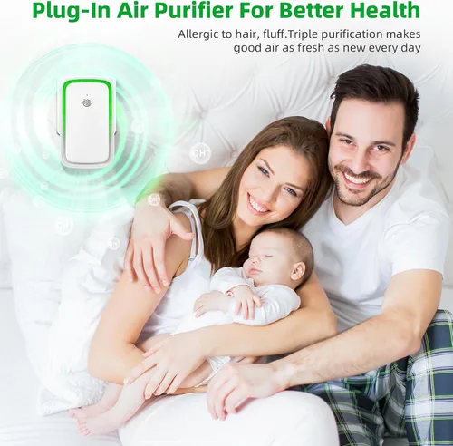 Vista 2 de Purificador ionizador de aire 2025 para el hogar, purificador de aire de iones negativos, enchufe silencioso con luz nocturna para dormitorio