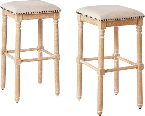 Vista 9 de Roundhill Furniture Arnhem Taburetes de bar tapizados de madera, juego de 2, color gris