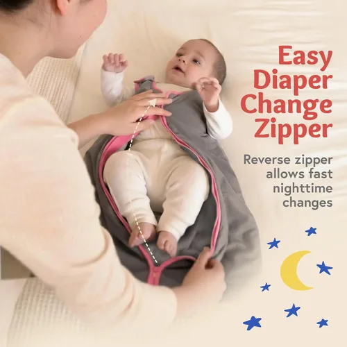 Vista 6 de Baby Deedee Sleep Nest - Saco de dormir de forro polar para bebé, gris, 6-18 meses Patented shoulder snaps and full-length zipper support easy