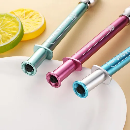 Vista 6 de Exasinine Bolígrafos tipo jeringa luminosos, bolígrafo de gel tipo jeringa con luz, bolígrafos de bola bonitos para regalo, escuela y suministros