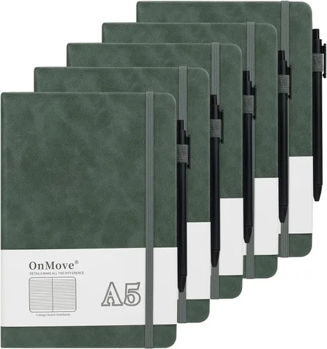 Vista 12 de Cuadernos diarios para mujeres y hombres, paquete de 5 unidades, tapa dura de cuero a granel con soporte para bolígrafo, 160 páginas, papel grueso