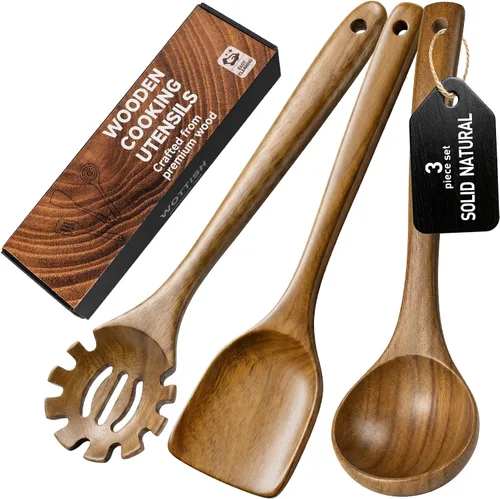 Vista 12 de Cucharas de madera para cocinar, juego de utensilios de cocina de madera, juego de 10 piezas de utensilios de cocina de madera con cucharas