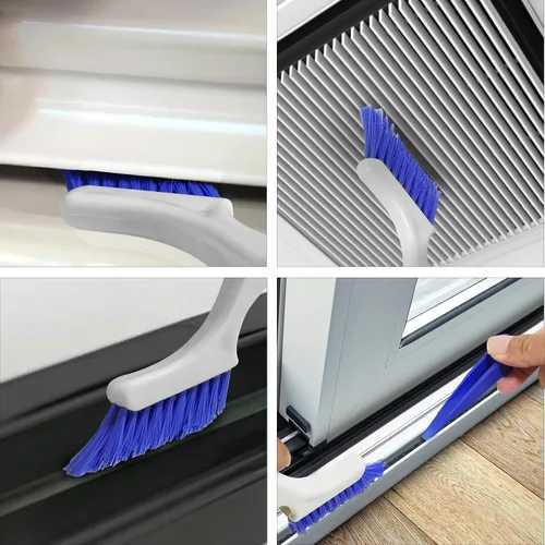 Vista 4 de Juego de cepillos pequeños para limpieza profunda, 2 cepillos de limpieza para rieles de ventanas, lechada, esquinas y grietas con cerdas rectas