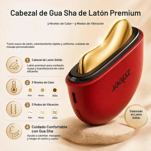 Vista 4 de ZDEER GS5 Electric Heated Gua Sha Tool, Red Light Face Massager, Red Rojo