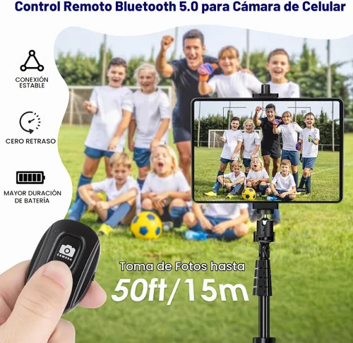 Vista 6 de Adaptador de montaje de trípode para iPad con cabeza esférica, soporte universal de abrazadera giratoria 360 con control remoto Bluetooth para iPad