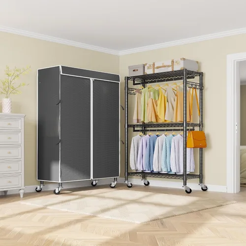 Vista 2 de VIPEK R2C Perchero de Ropa Mediano de Servicio Pesado con Ruedas, Perchero Rodante con Cubierta, Perchero de Ropa Ajustable para Colgar Ropa