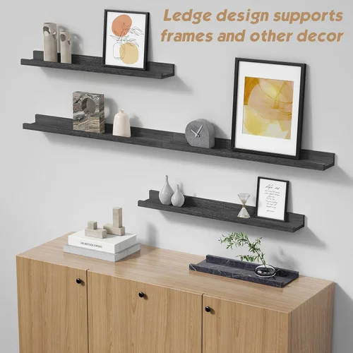 Vista 6 de Forbena Estante de repisa negra para fotos, estantes flotantes con borde para pared, estantes de pared pequeños para baño, dormitorio, cocina