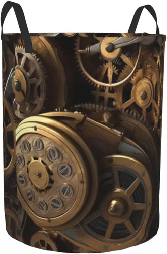 Vista 2 de Cool Steampunk Gears print Circular Hamper Waterproof Storage Bin Organizer Basket Laundry Hamper With Handles For Clothes Toys Small