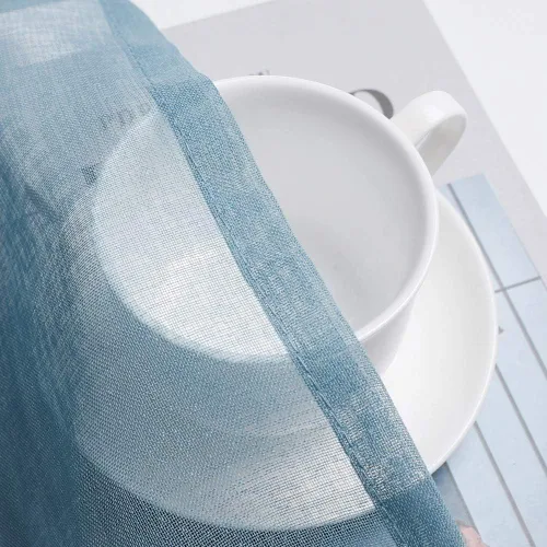 Vista 5 de MIULEE Cenefa Sólida Transparente Azul Polvoriento Aspecto de Lino para Ventana de Cocina, Cenefa de Gasa para Ventanas de Sala de Estar con Azul