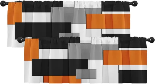 Vista 24 de Emvency Paquete de 2 cenefas para ventana, diseño geométrico gris y negro, cortinas de arte moderno abstracto, cortinas ajustables para ventanas