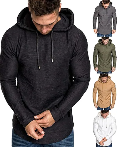 Vista 2 de Moderna sudadera deportiva de vellón con capucha, para hombres, jersey de lana unicolor sin botones.