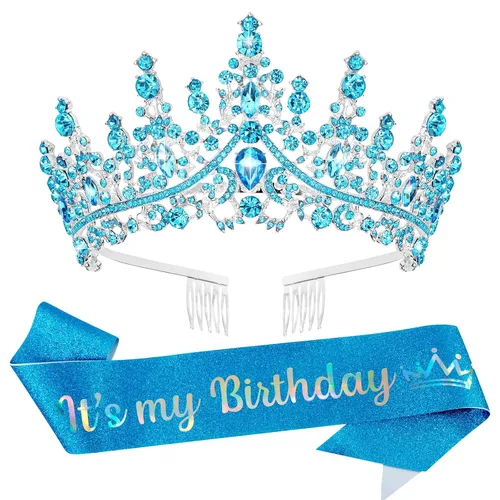 Vista 16 de VELSCRUN Coronas de Tiara de Cumpleaños para Mujeres y Niñas Es Mi Cumpleaños Banda Princesa Reina Accesorios para el Cabello de Feliz Cumpleaños AB
