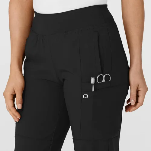 Vista 8 de Pantalón de hospital para mujer con cintura cómoda y estilo jogger, rojo, talla S Negro