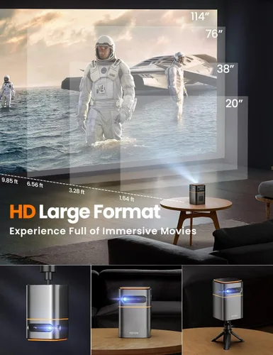 Vista 7 de Mini Proyector con WiFi 5G, Proyector Pequeño HD de 1080P de Corta Distancia con Trípode, Proyector Exterior para Teléfono, Proyector Portátil