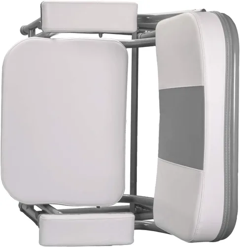 Vista 4 de Pactrade Marine Silla plegable para lancha (rayas grises), aluminio anodizado de vinilo resistente a los rayos UV, asiento portátil resistente a