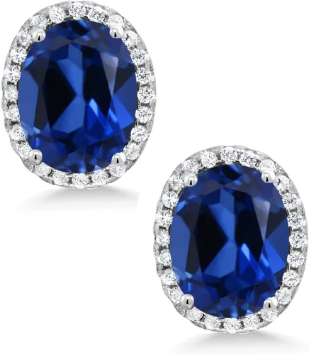 Vista 3 de Gem Stone King 3-5 Cttw Gemstone Birthstone Halo Earrings For Women 9X7MM Oval Cut 925 Sterling Silver Fine Jewelry Gifts for Her Mom Women Wife