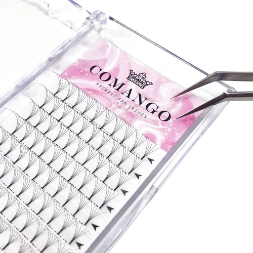 Vista 12 de Extensiones de pestañas de volumen prefabricadas 10D, 0.003 in de grosor, rizo C/D, 0.472 in, tallo corto, extensiones de pestañas de volumen