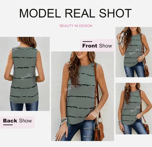 Vista 3 de SHEWIN - Camiseta informal sin mangas para mujer, camiseta de cuello redondo y corte holgado