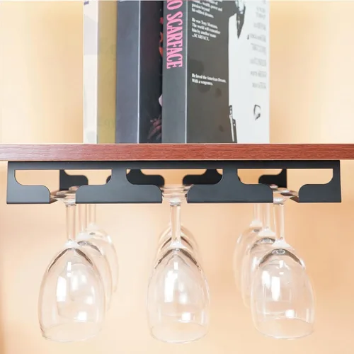Vista 2 de Soporte para copas de vino – Perchas debajo del estante del gabinete, soporte para copas de vino, soporte de almacenamiento de vasos, organizador