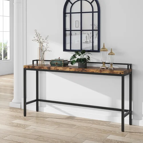 Vista 5 de Tribesigns Mesa de sofá extra larga de 70.9 pulgadas, mesa consola estrecha detrás del sofá, mesa de entrada industrial rústica para sala de estar