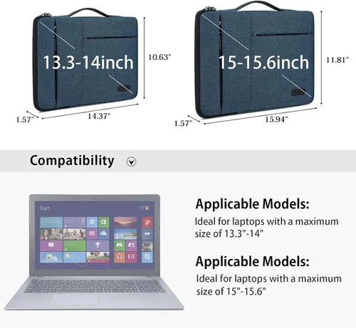 Vista 6 de Funda para laptop de 13.3, 14, 15.6 pulgadas, impermeable, duradera, bolsa de transporte para computadora de negocios, compatible con MacBook