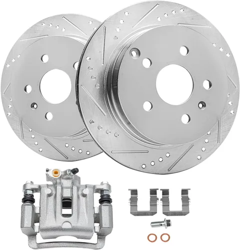 Vista 28 de Detroit Axle - Rotores de freno traseros perforados y ranurados + Reemplazo de calibrador de freno de disco trasero derecho para Acura TL Honda