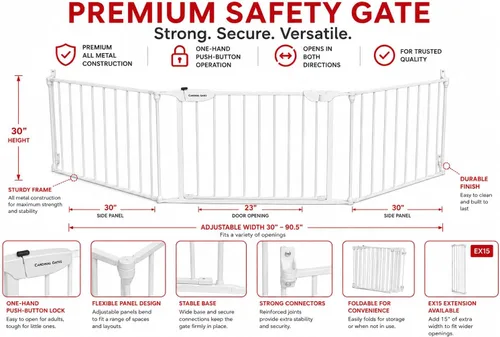 Vista 3 de Cardinal Gates EX100 XpandaGate - Puerta extra ancha para bebés y perros, puerta de seguridad ajustable montada en hardware para niños y mascotas