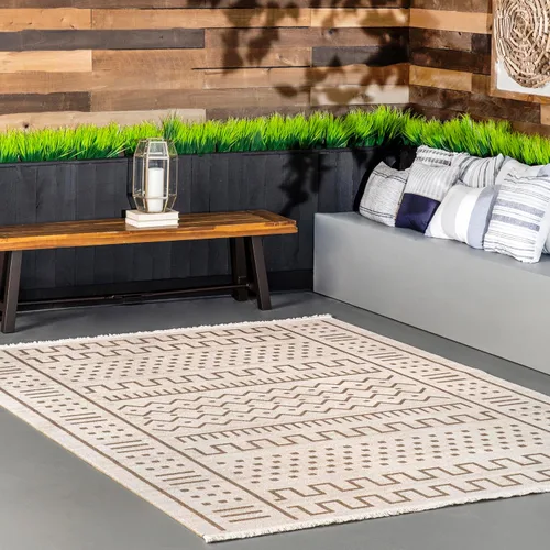 Vista 12 de nuLOOM Alfombra tribal Cora para exteriores, 4x6, azul