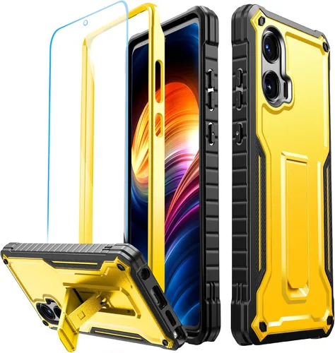 Vista 8 de FITO Funda para Moto G Stylus 5G 2024, doble capa a prueba de golpes, resistente con protector de pantalla, soporte integrado (negro)