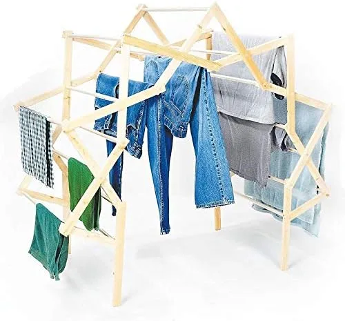 Vista 2 de Karl Miller Amish Made - Secador de ropa de piso de madera extra grande, 49 pies lineales, espacio seco